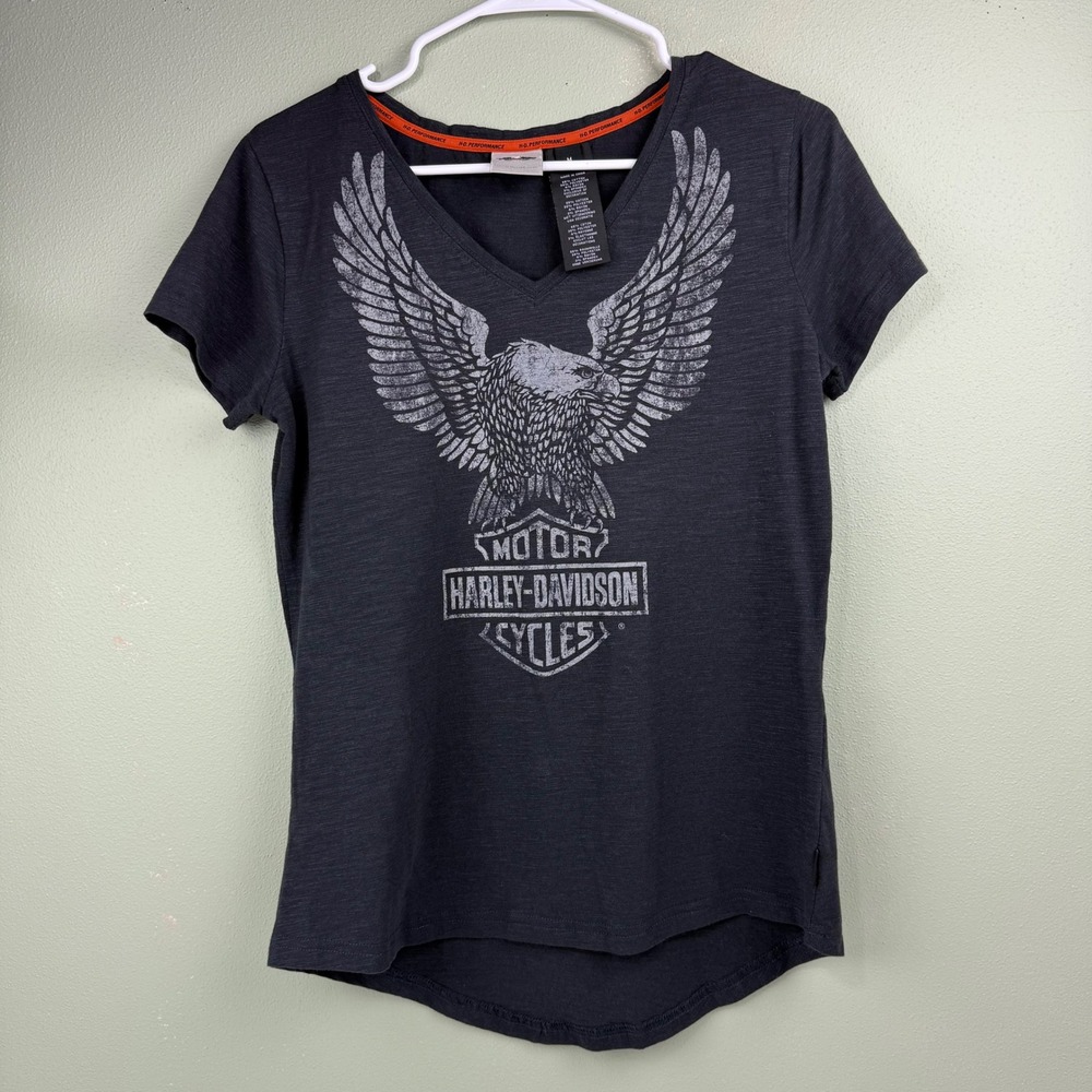 Harley-Davidson Performance Womens Black Eagle Graphic V-Neck T-Shirt Medium